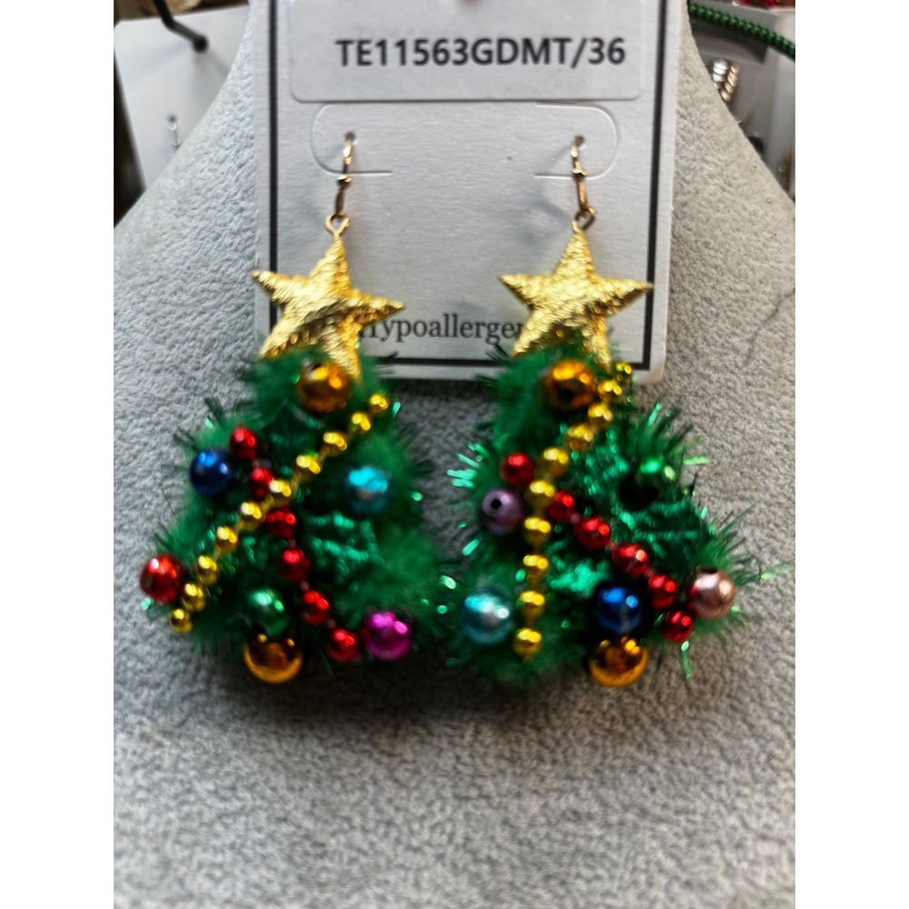 #52. Festive Christmas Tree Tinsel Dangle Earrings